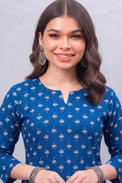 Indigo petal Cotton Short Printed kurti