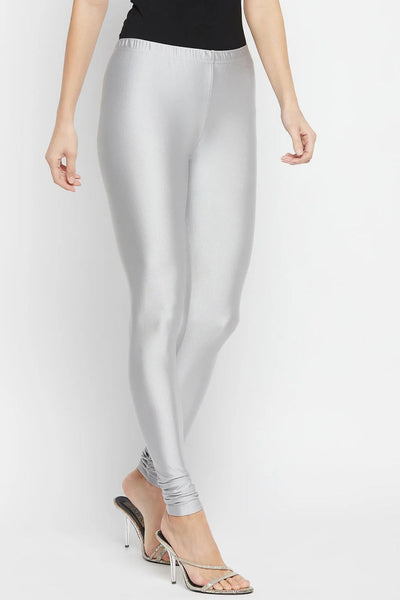 Light Grey Metallic Leggings - Chudi Length