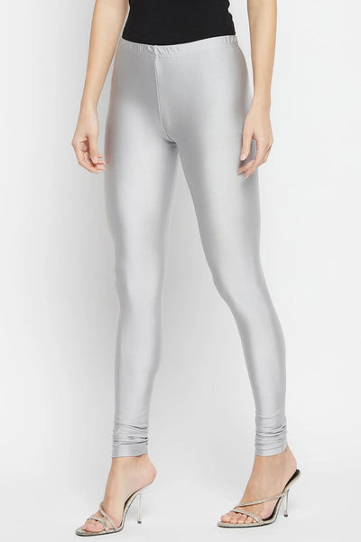 Light Grey Metallic Leggings - Chudi Length