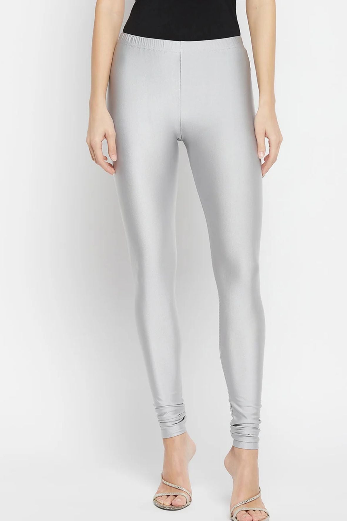 Light Grey Metallic Leggings - Chudi Length