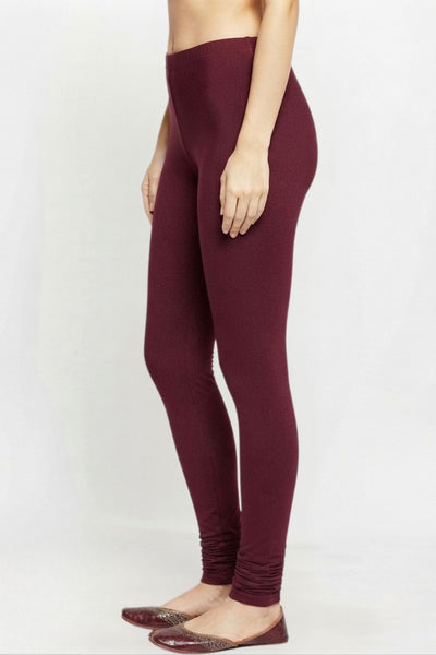 Maroon Metallic Leggings - Ankle Length