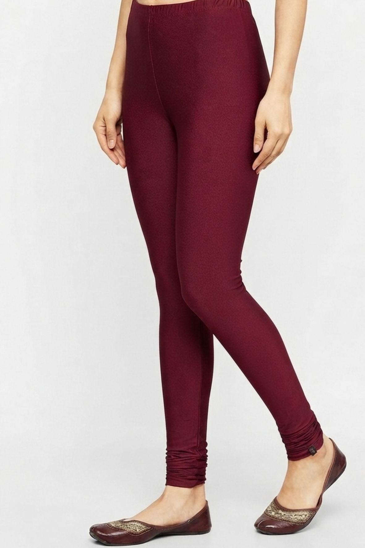 Maroon Metallic Leggings - Chudi Length
