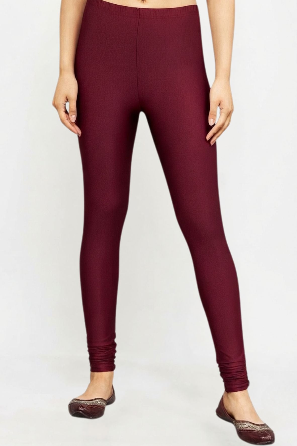 Maroon Metallic Leggings - Ankle Length