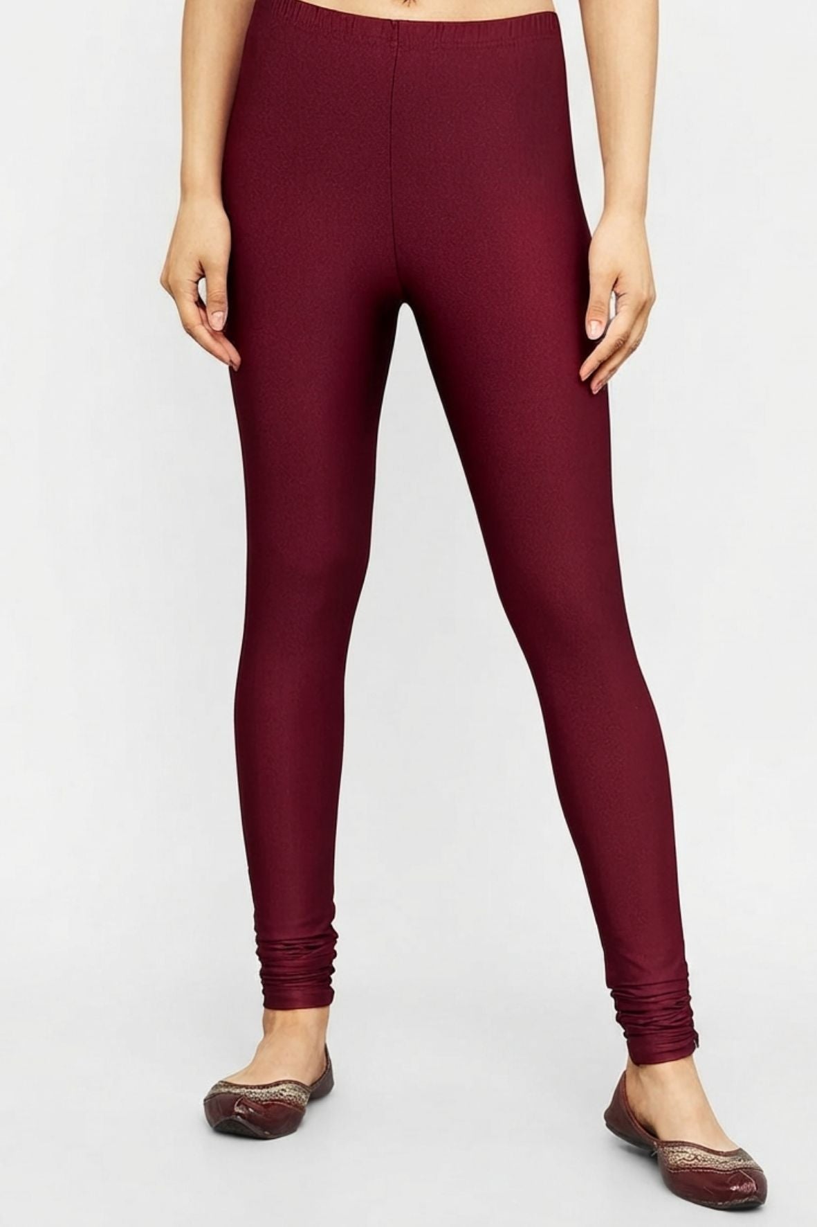 Maroon Metallic Leggings - Chudi Length
