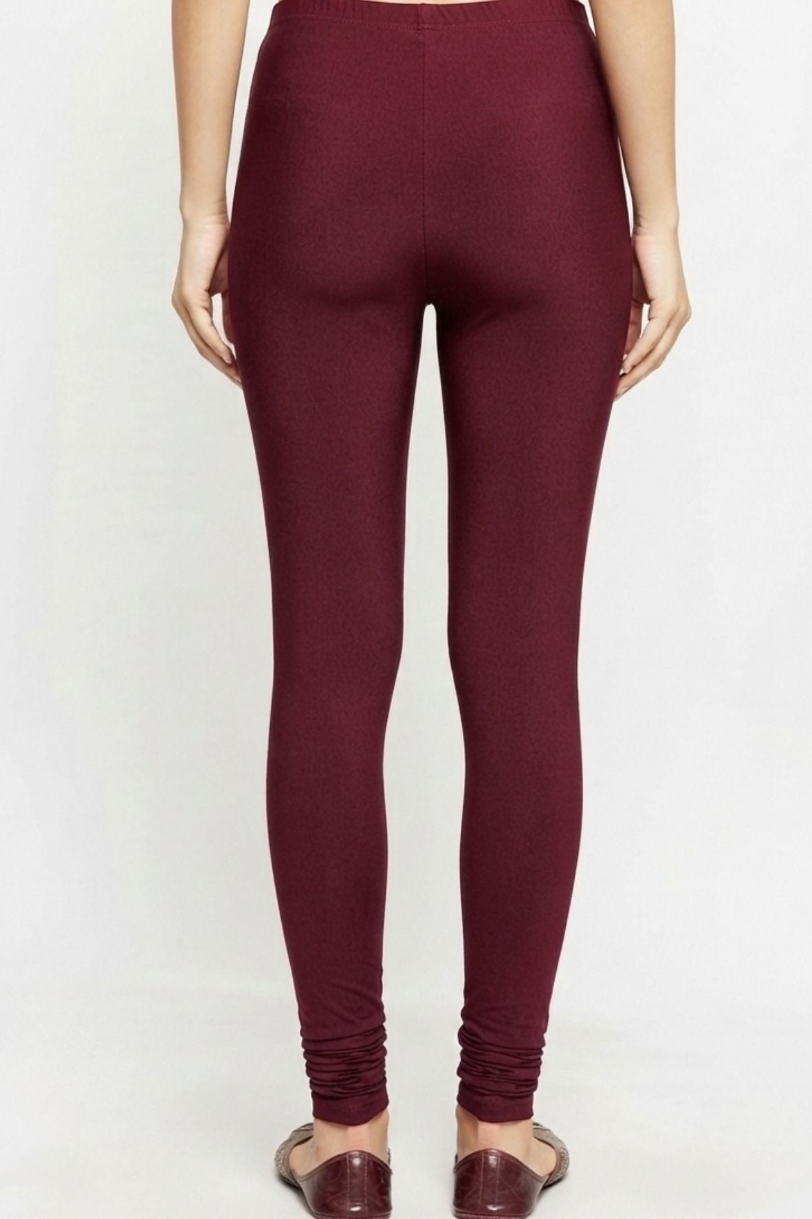 Maroon Metallic Leggings - Ankle Length