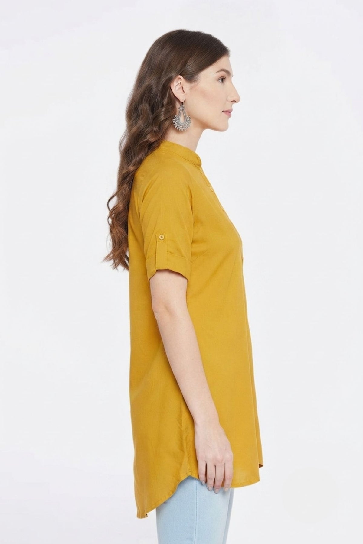 Mustard/Yellow Solid coloured short Kurti - 32" Length