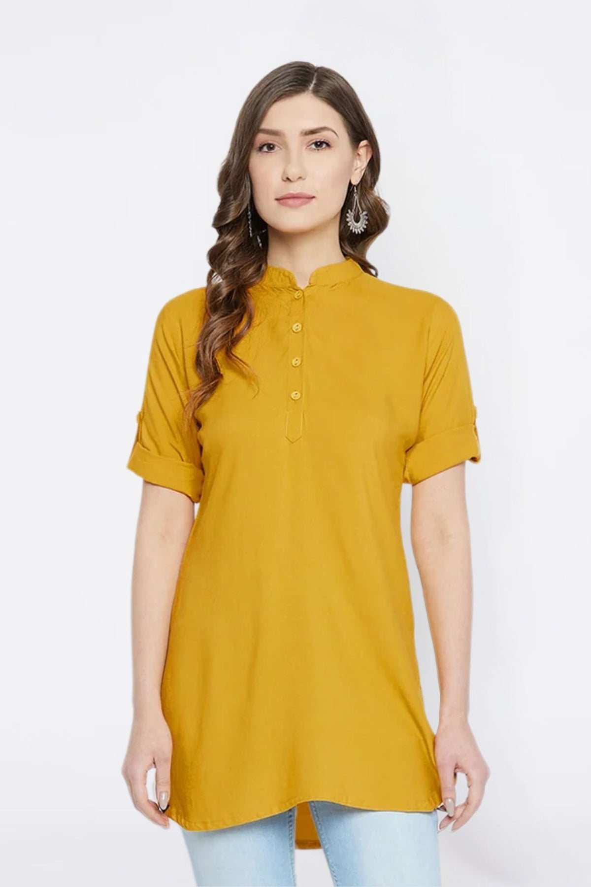 White Solid Coloured Short Kurti - 32" Length