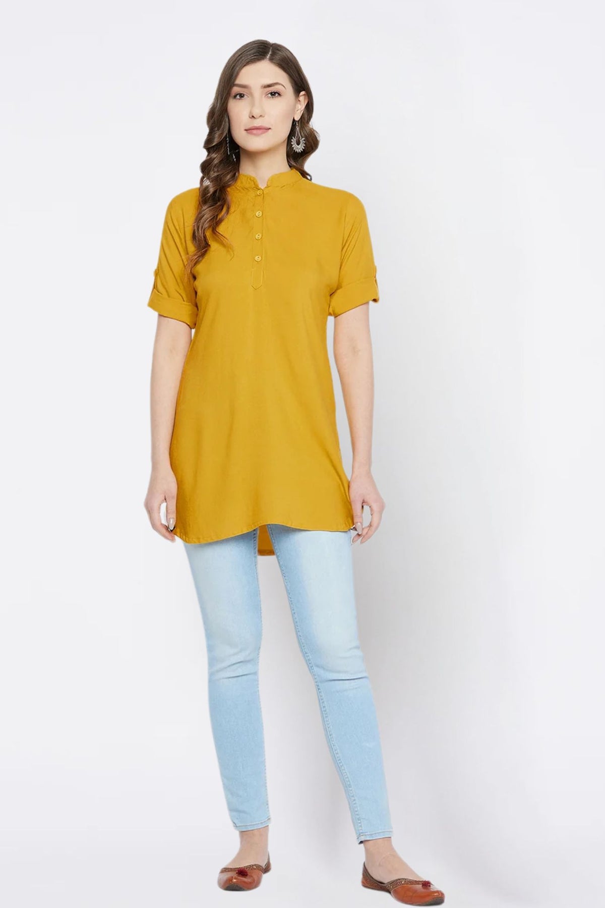 Mustard/Yellow Solid coloured short Kurti - 32" Length