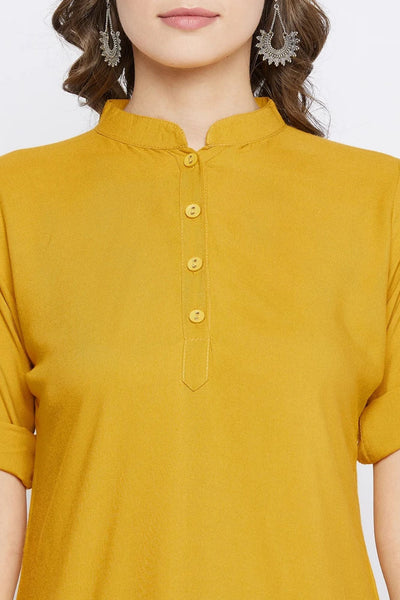 Mustard/Yellow Solid coloured short Kurti - 32" Length