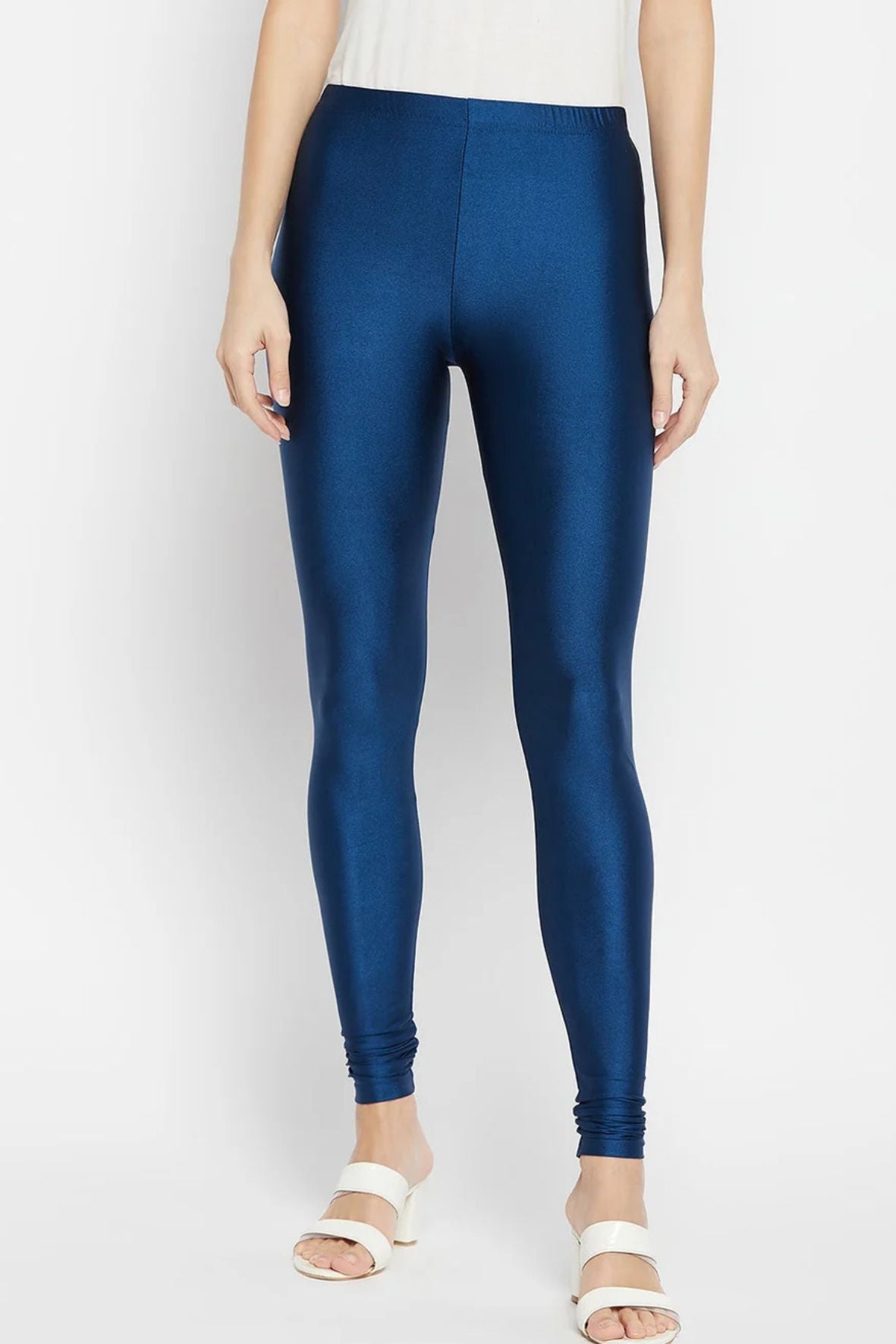 Navy Blue Metallic Leggings - Chudi Length