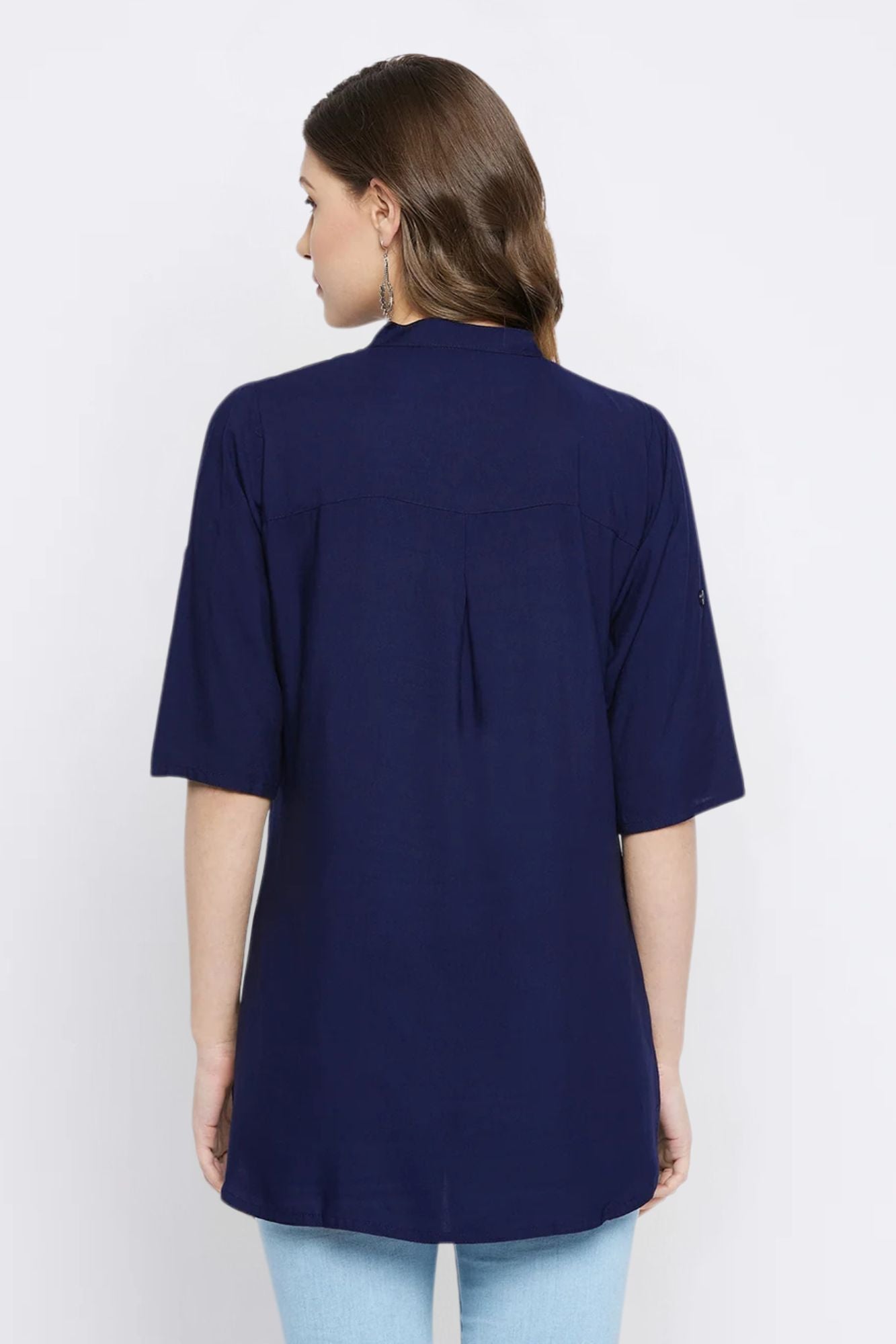 Navy Blue Solid Coloured Short Kurti - 32" Length