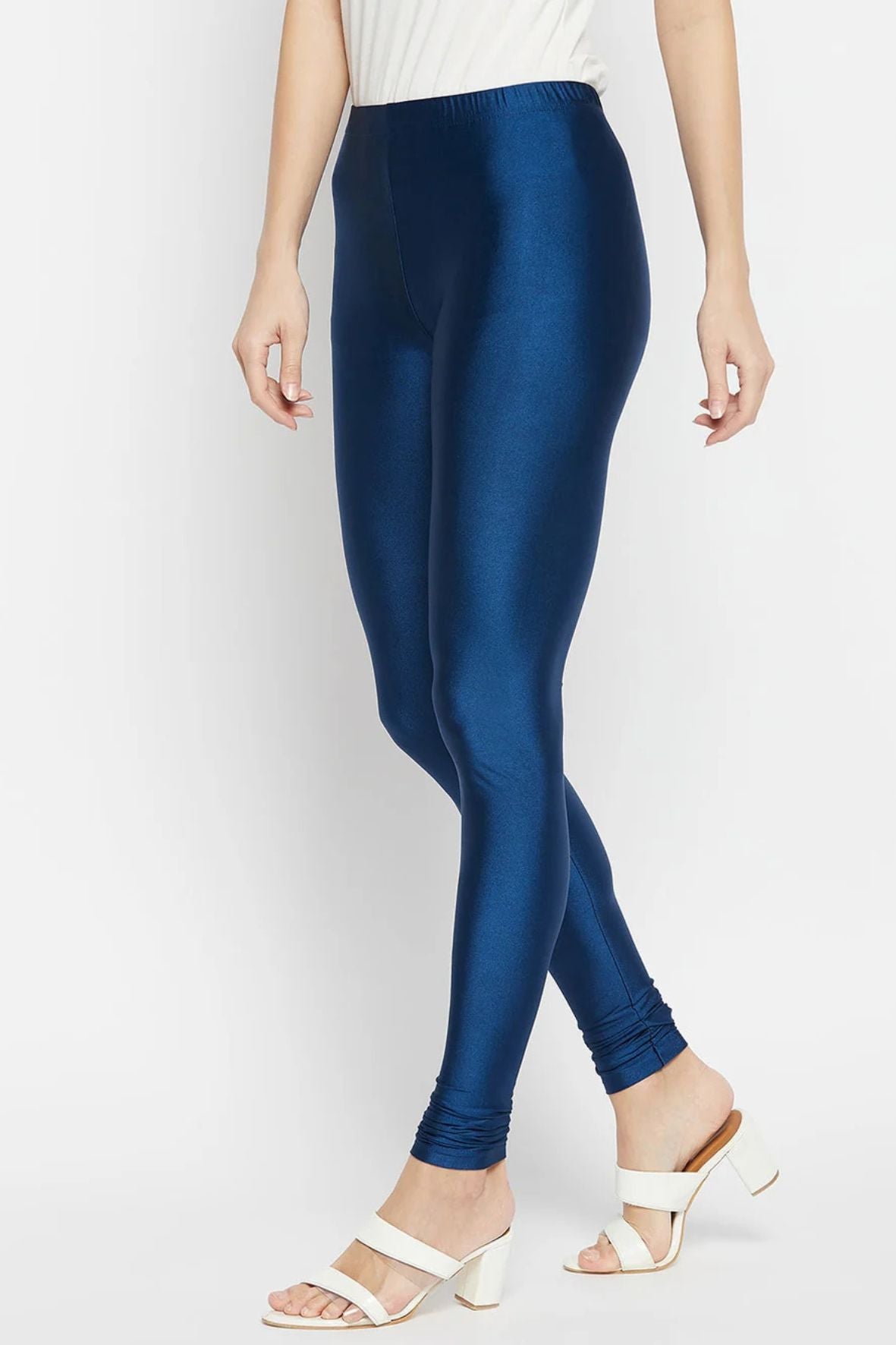 Navy Blue Metallic Leggings - Chudi Length