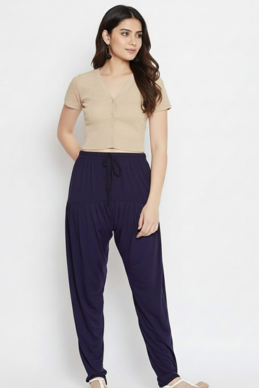 Navy Blue Plain Viscose Patiala