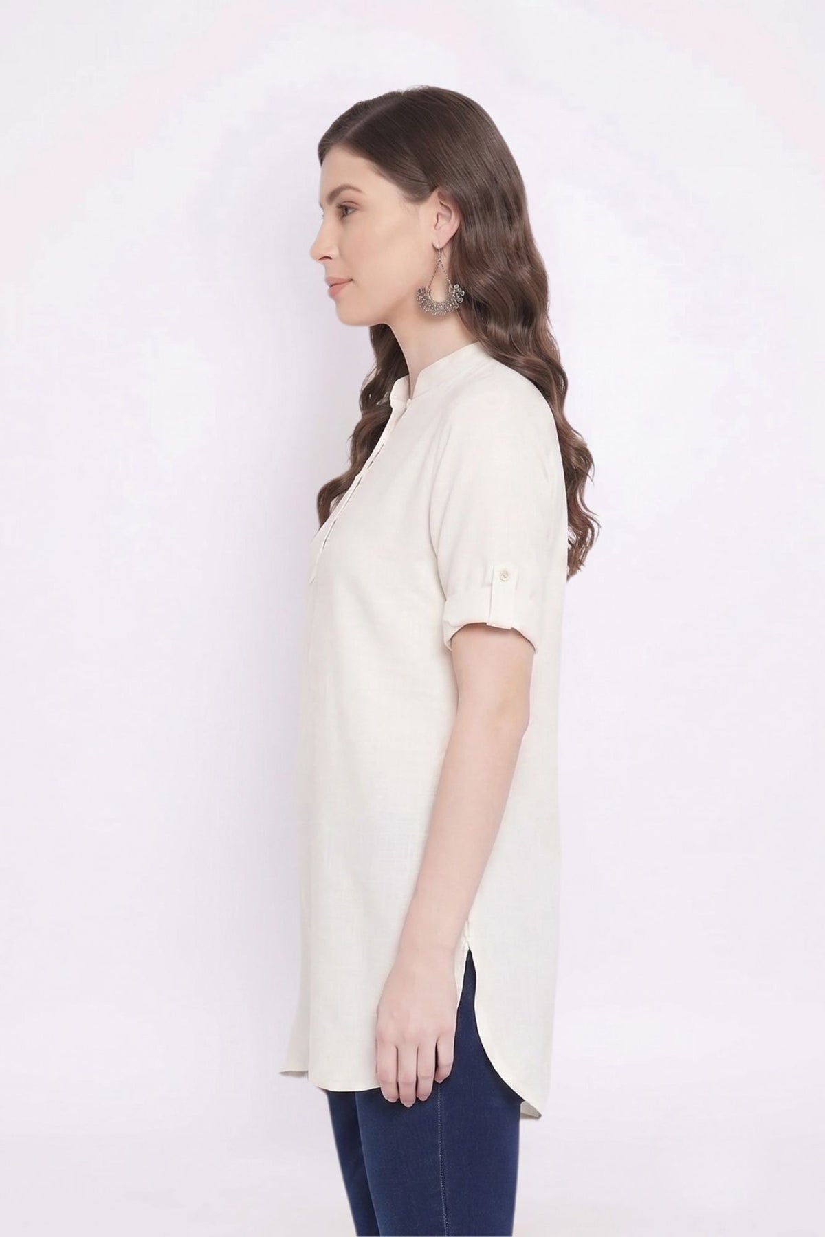 Off White Solid Coloured Short Kurti - 32" Length