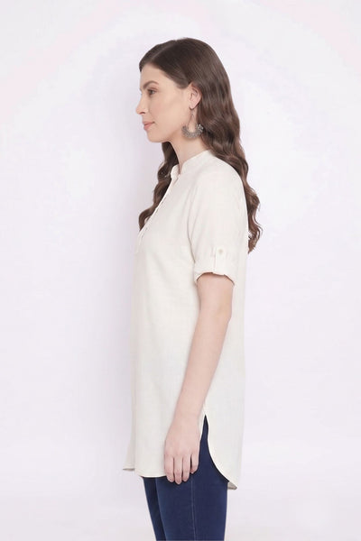 Off White Solid Coloured Short Kurti - 32" Length