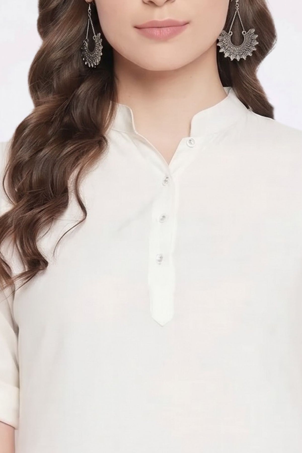 Off White Solid Coloured Short Kurti - 32" Length