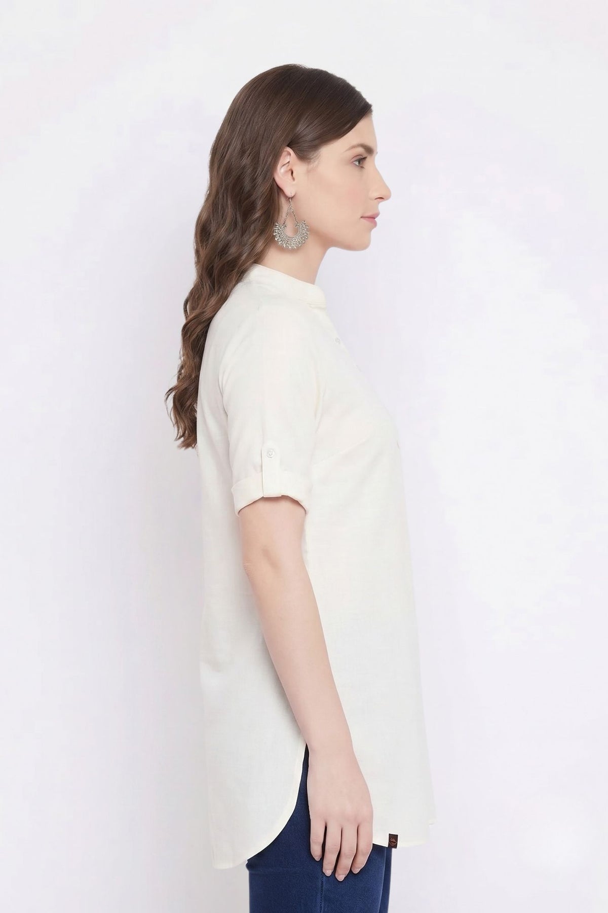 Off White Solid Coloured Short Kurti - 32" Length