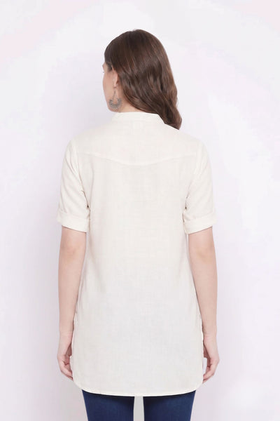 Off White Solid Coloured Short Kurti - 32" Length