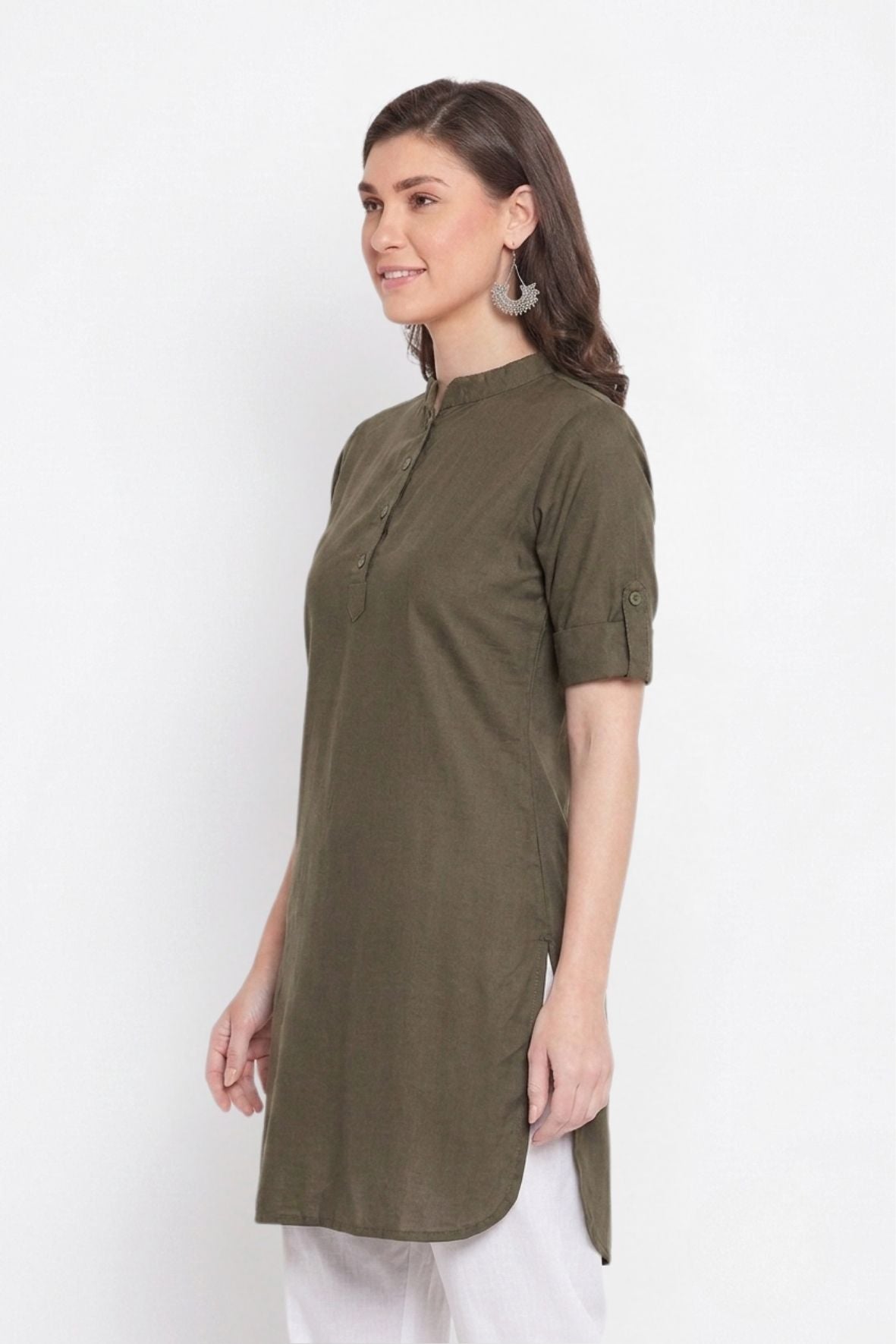 Olive Green Solid Color Kurti