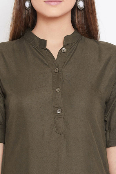 Olive Green Solid Color Kurti