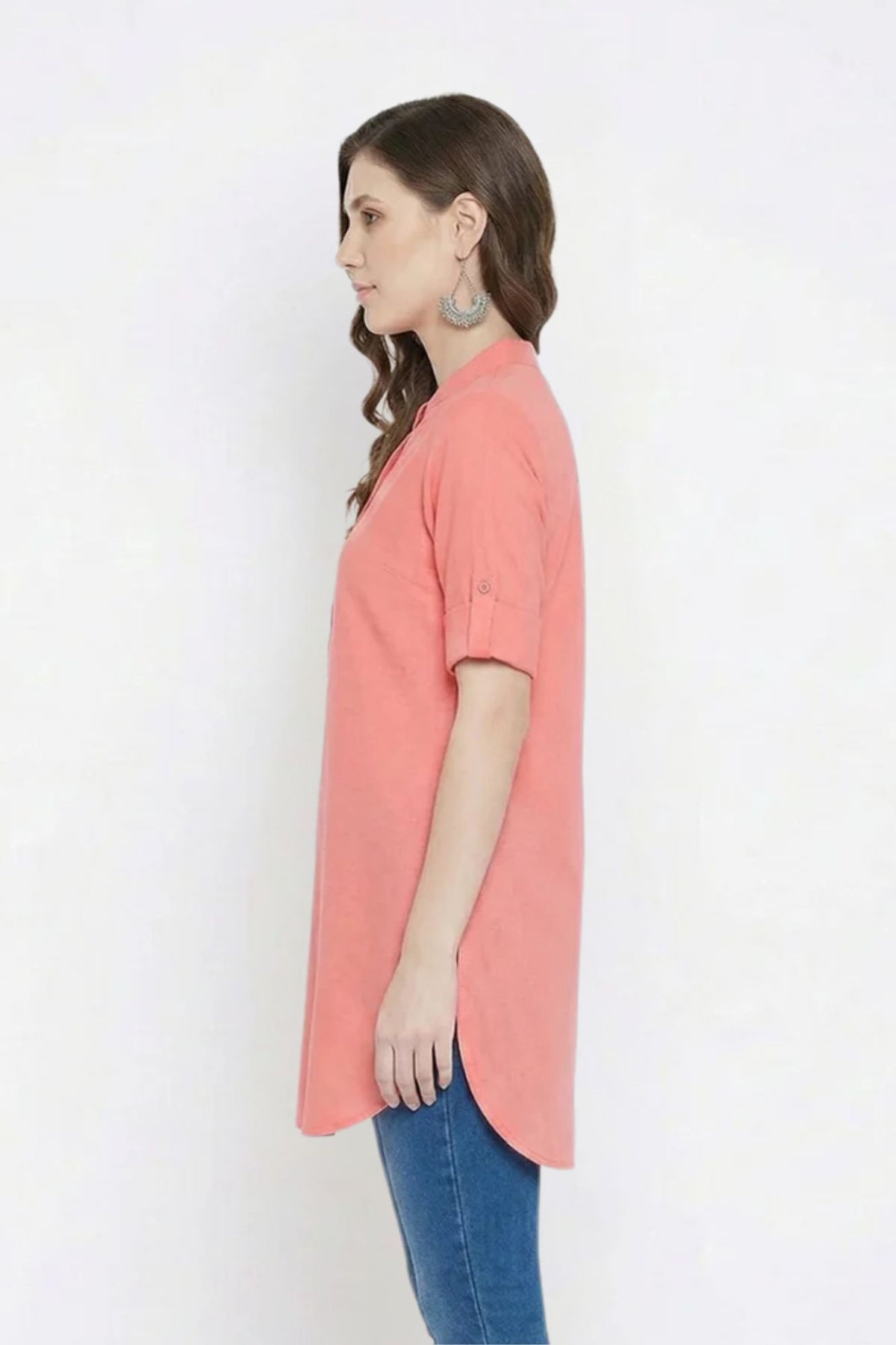Peach Solid Coloured Short Kurti - 32" Length