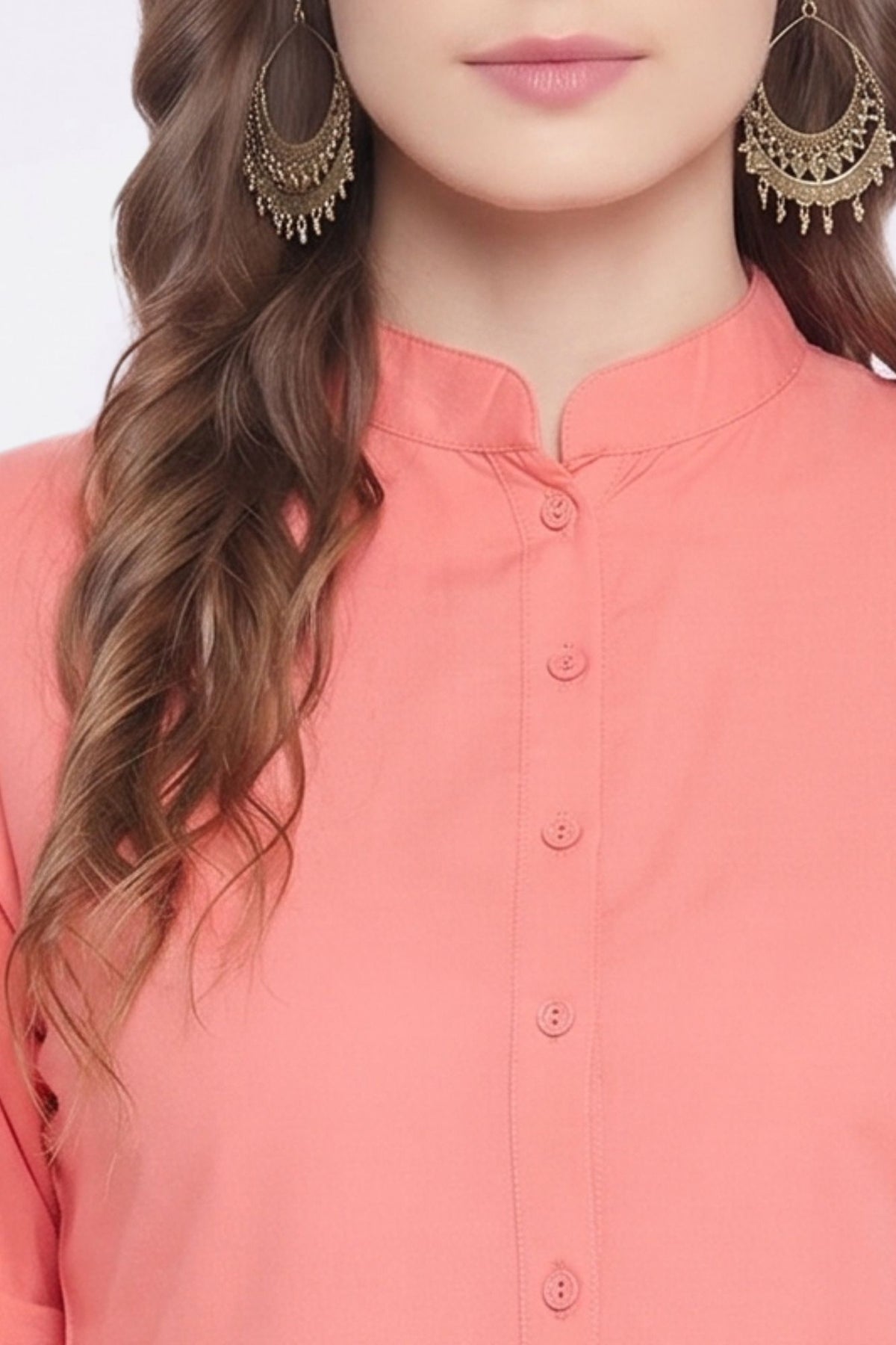 Peach Solid Coloured Short Kurti - 32" Length