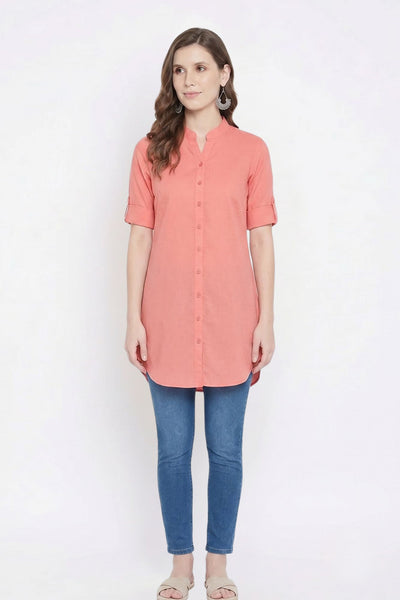Peach Solid Coloured Short Kurti - 32" Length