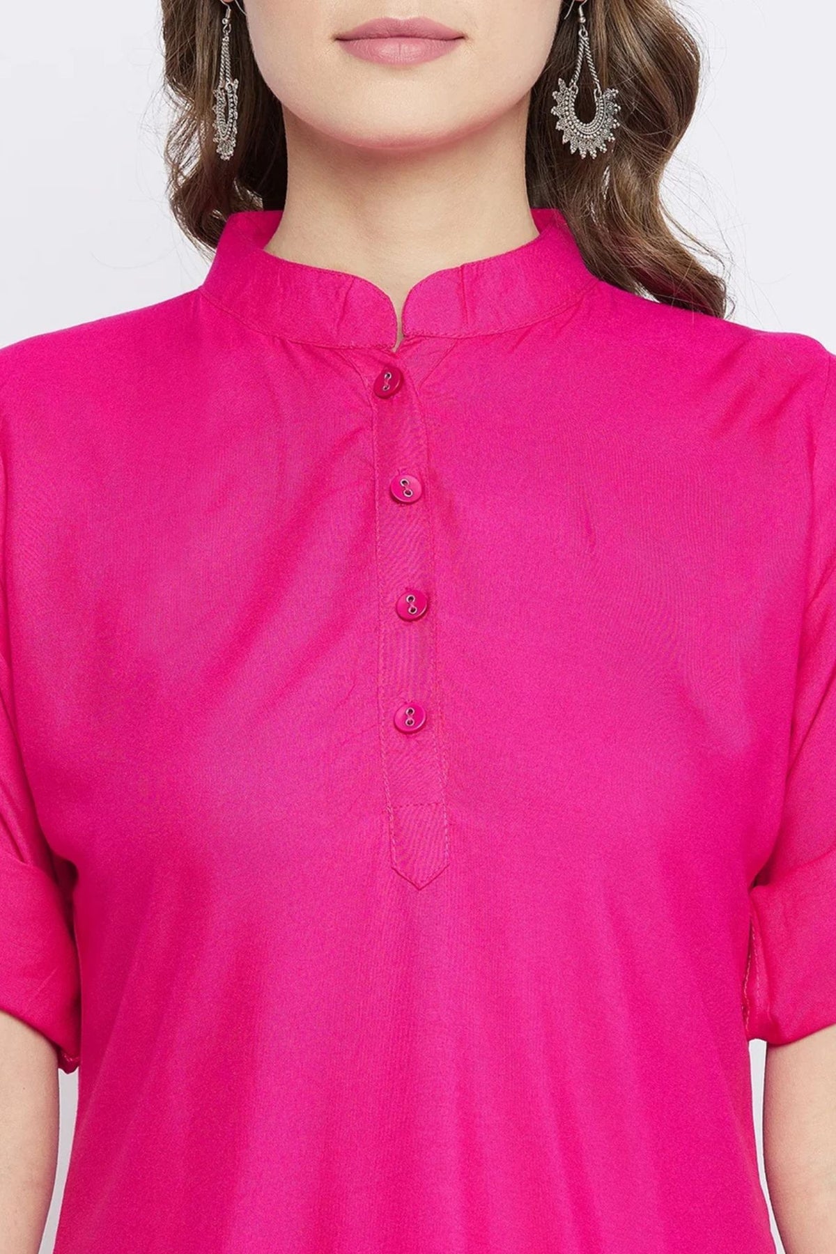 Pink Solid Coloured Short Kurti - 32" Length