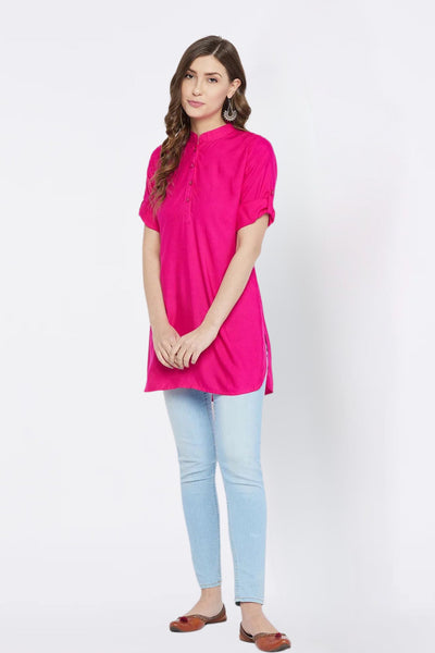 Pink Solid Coloured Short Kurti - 32" Length