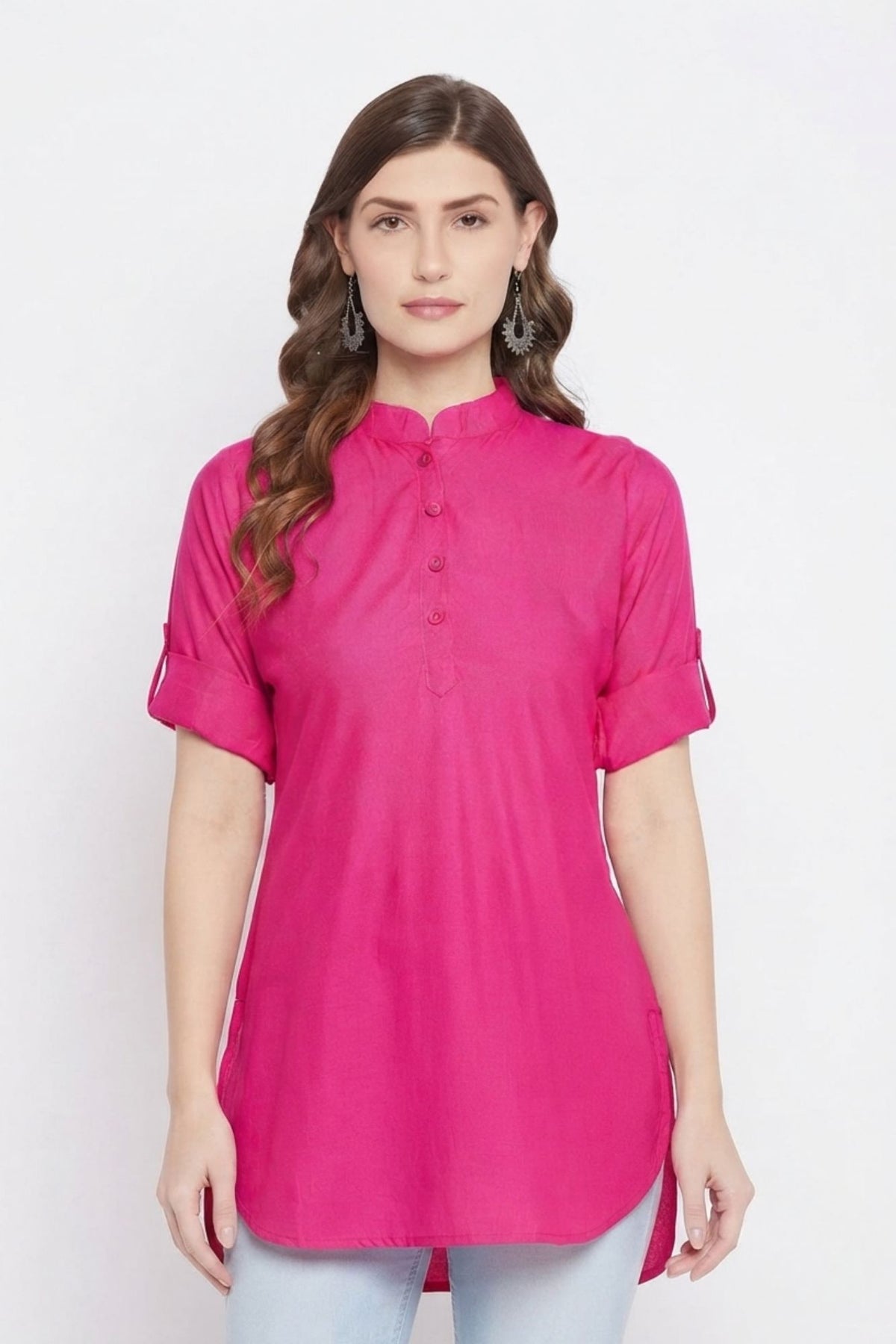 White Solid Coloured Short Kurti - 32" Length