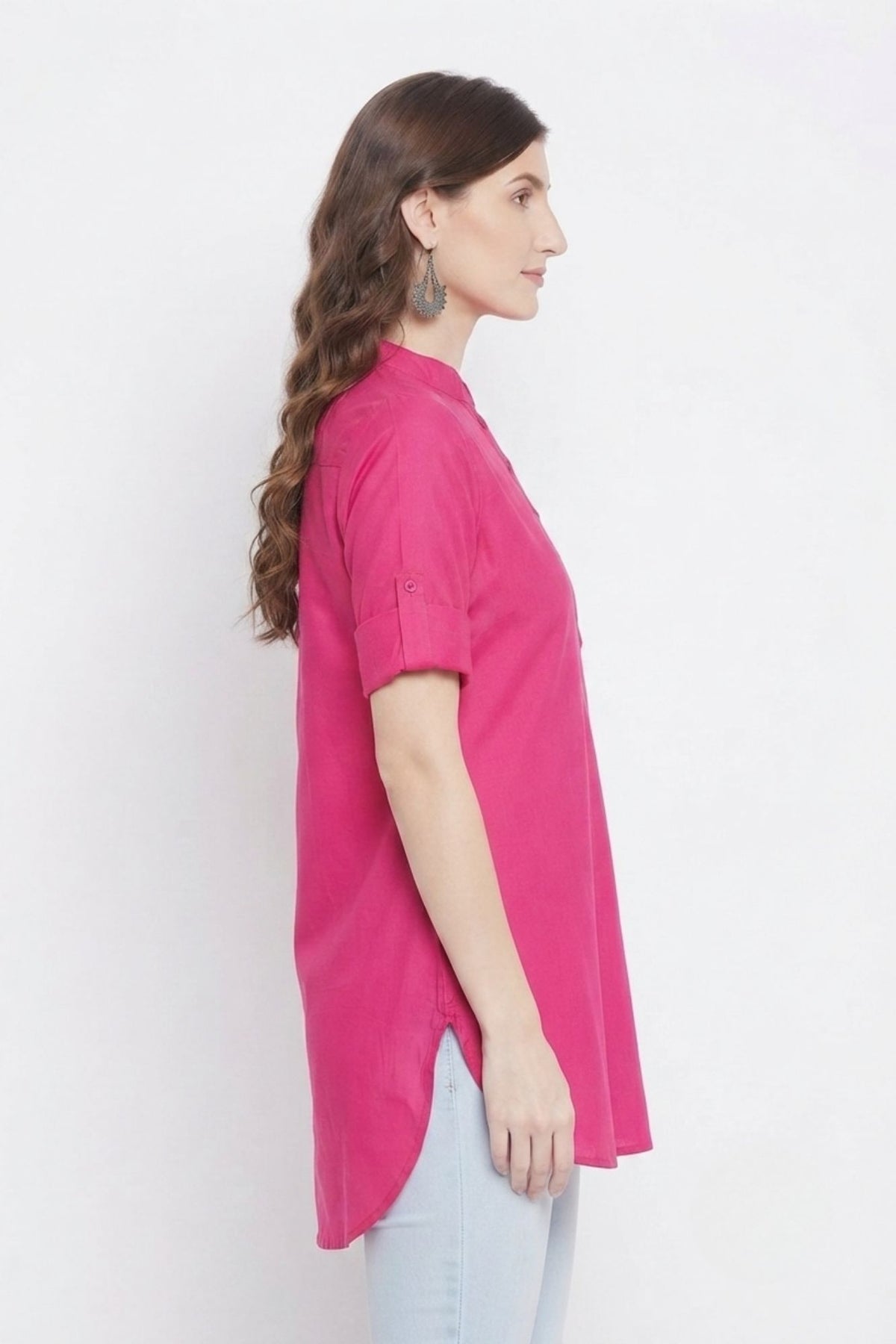 Pink Solid Coloured Short Kurti - 32" Length