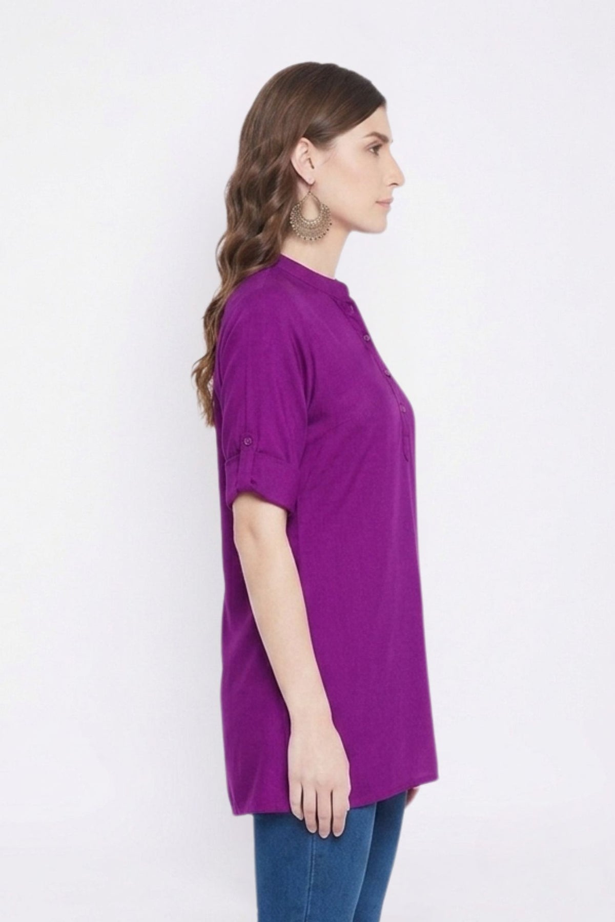 Purple Solid Coloured Short Kurti - 32" Length