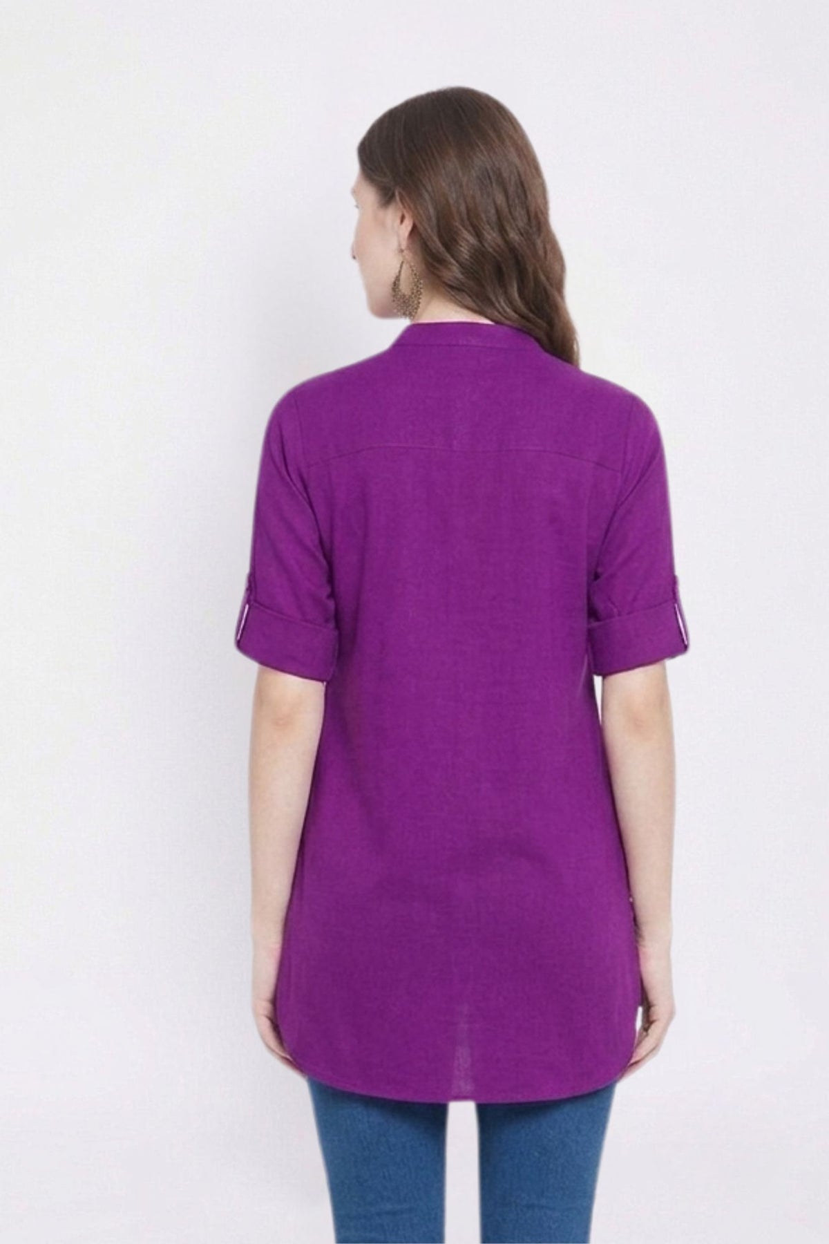 Purple Solid Coloured Short Kurti - 32" Length