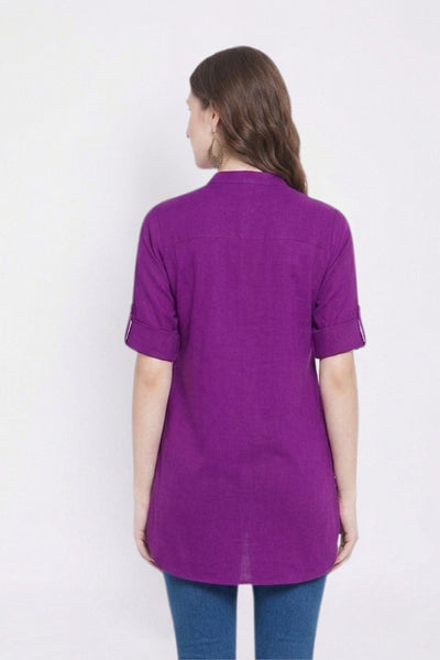 Purple Solid Coloured Short Kurti - 32" Length