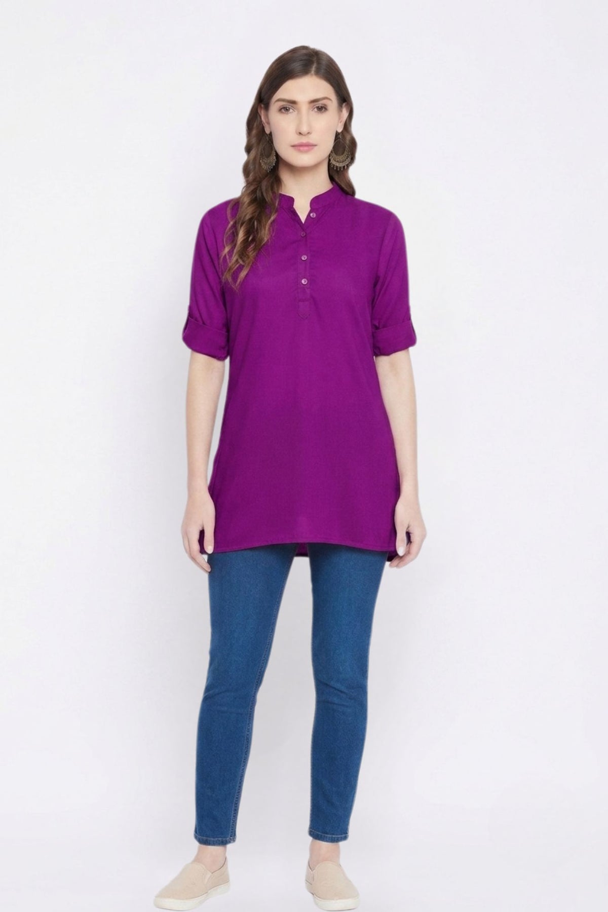 Purple Solid Coloured Short Kurti - 32" Length