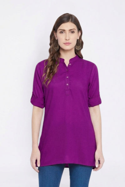 White Solid Coloured Short Kurti - 32" Length