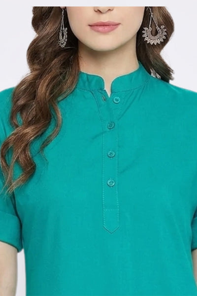 Rama Green Solid Coloured Short Kurti - 32" Length