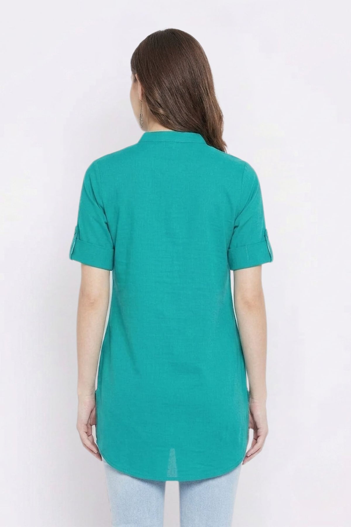 Rama Green Solid Coloured Short Kurti - 32" Length