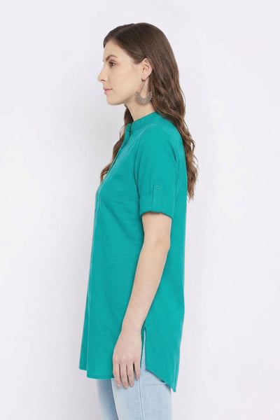 Rama Green Solid Coloured Short Kurti - 32" Length