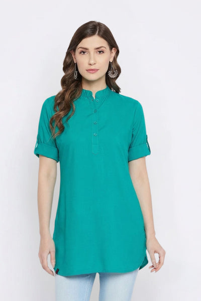 White Solid Coloured Short Kurti - 32" Length