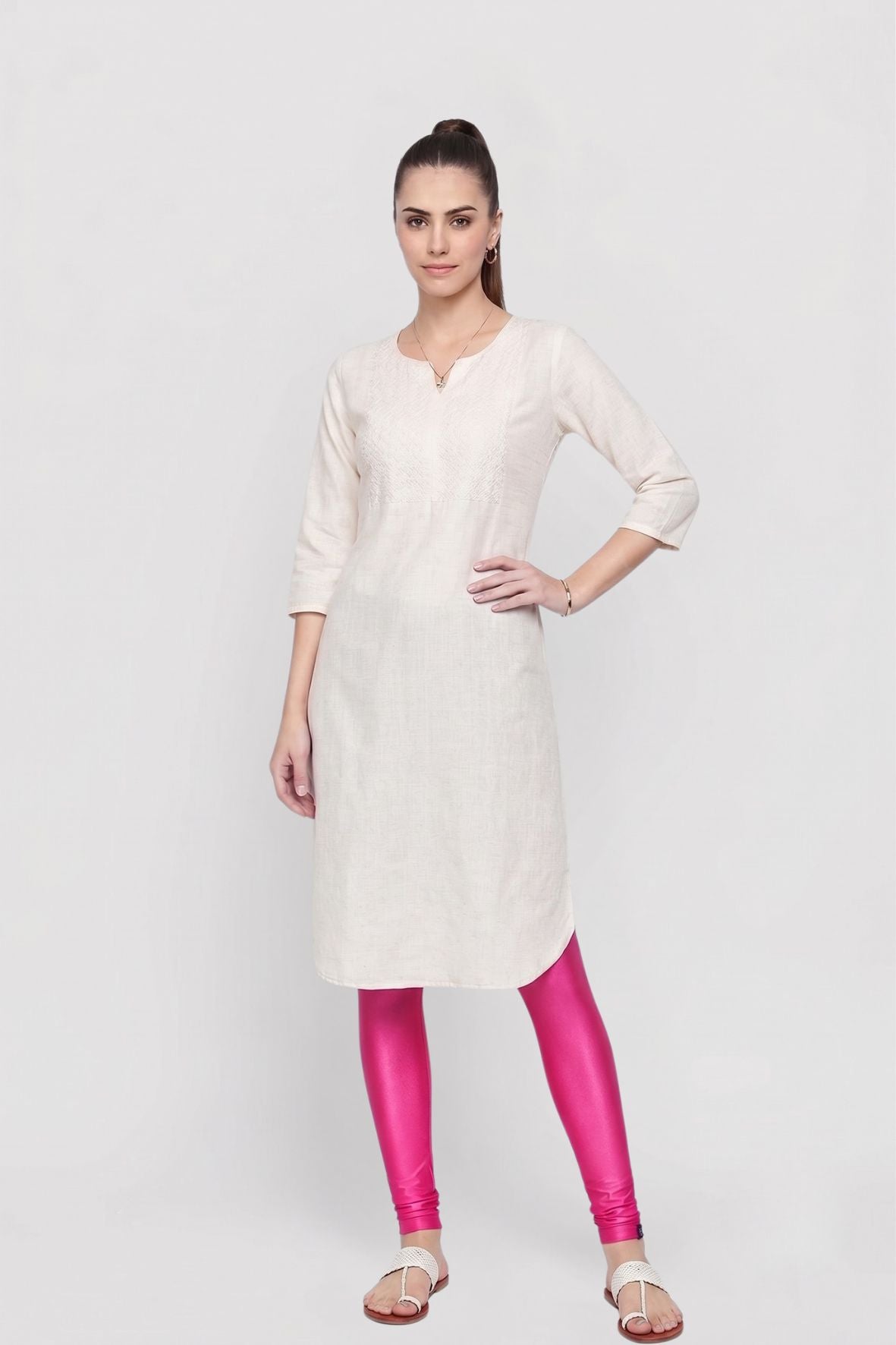 Rani Pink Metallic Leggings - Chudi Length