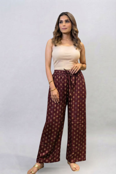 Red & Gold Buti Ethnic Printed Palazzo