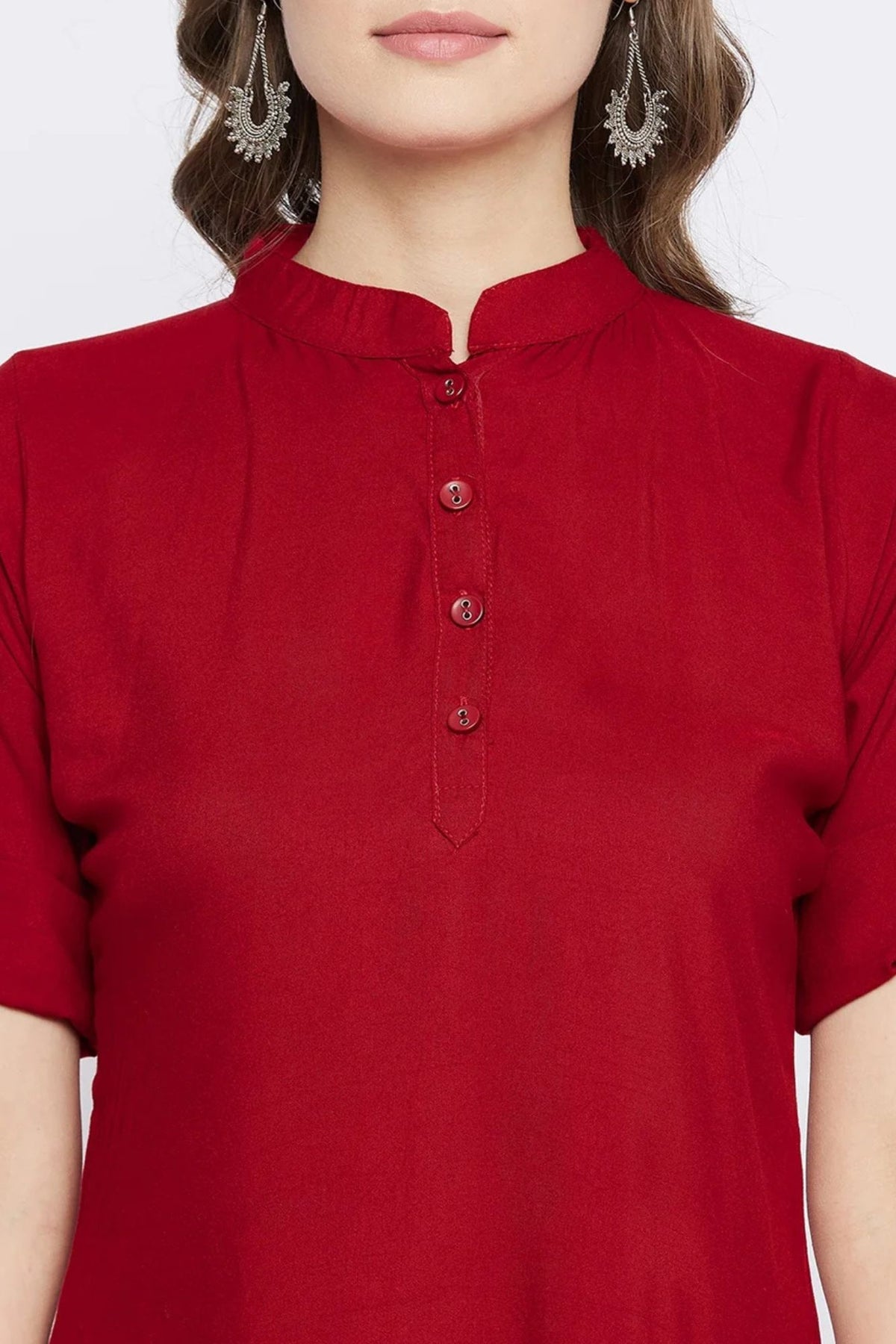 Maroon Solid Coloured Short Kurti - 32" length