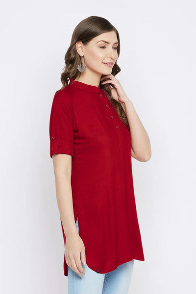 Maroon Solid Coloured Short Kurti - 32" length
