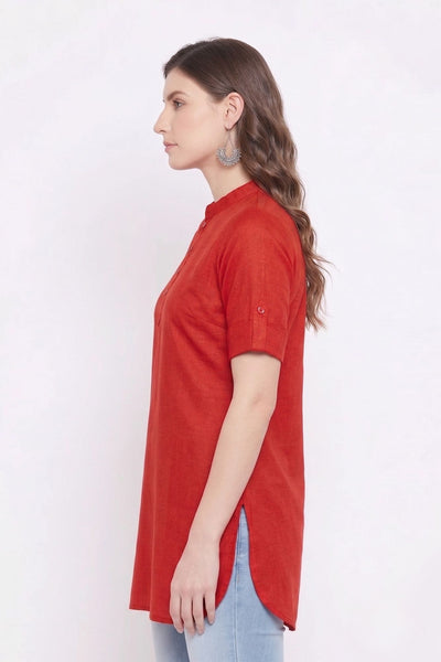 Red Solid Coloured Short Kurti - 32" Length