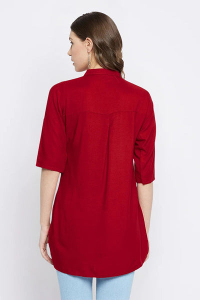 Maroon Solid Coloured Short Kurti - 32" length