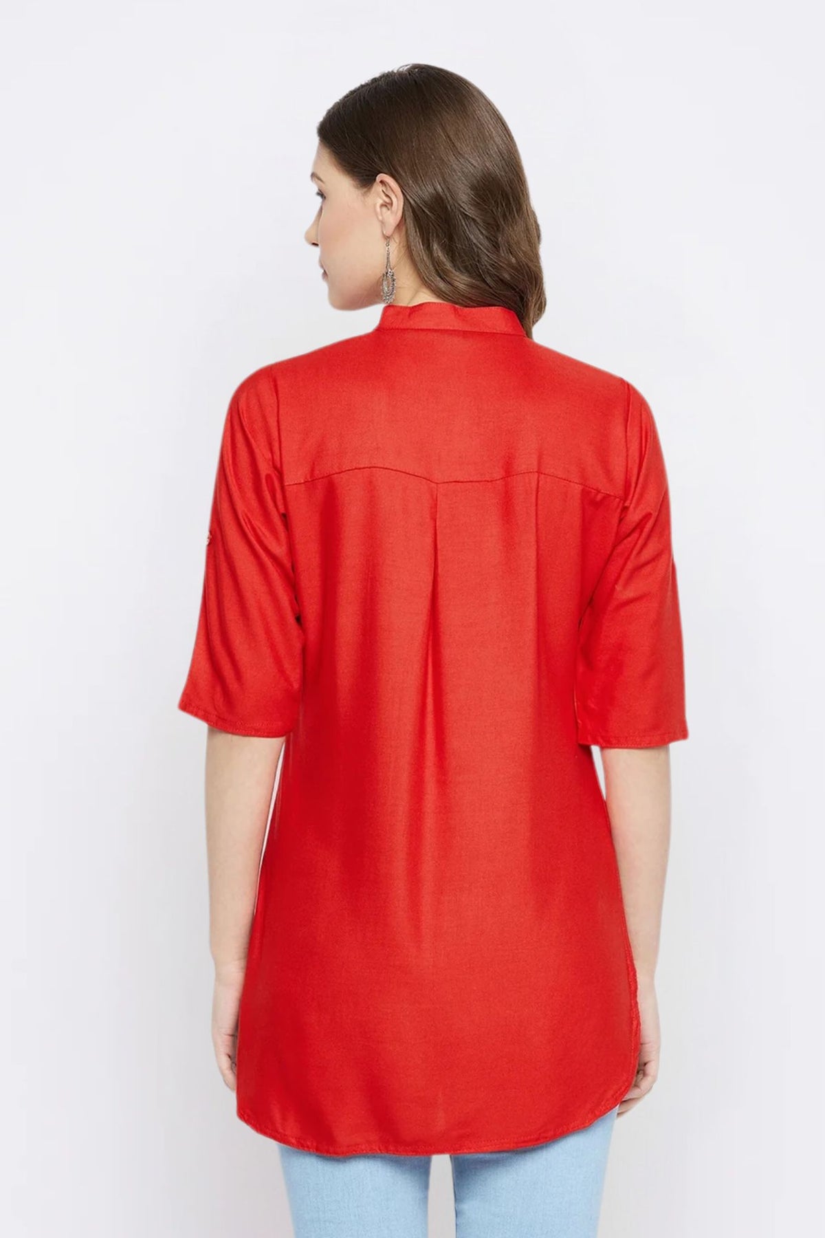 Red Solid Coloured Short Kurti - 32" Length