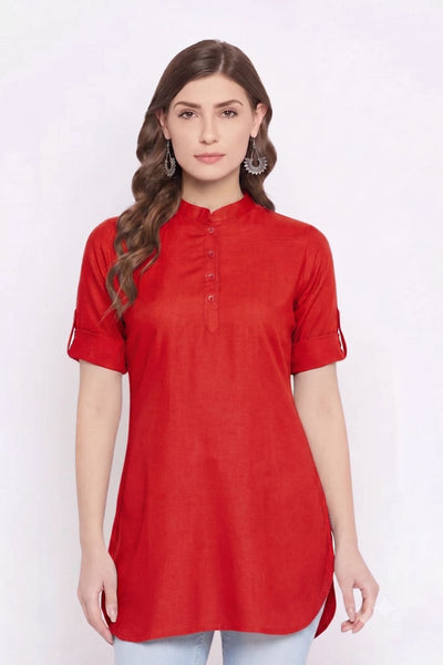 White Solid Coloured Short Kurti - 32" Length