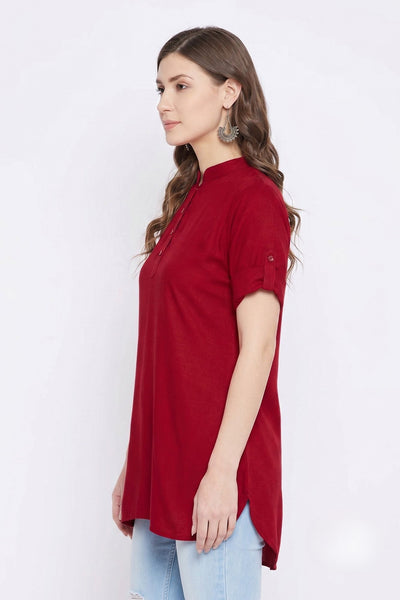 Maroon Solid Coloured Short Kurti - 32" length