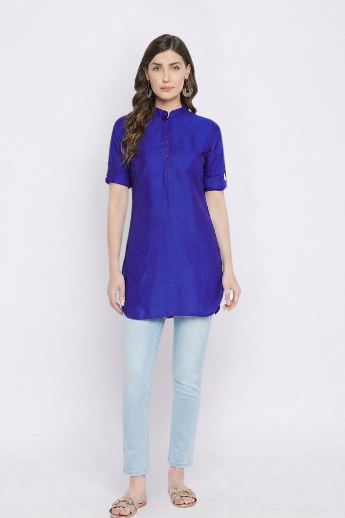 Royal blue Solid Coloured Short Kurti - 32" Length